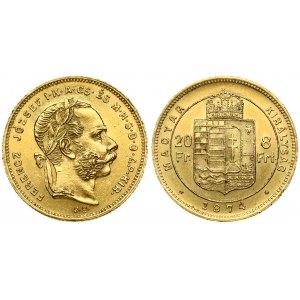Hungary 8 Forint 20 Francs 1874KB  Franz Joseph I(1848-1916). Obverse: Laureate head; right. Reverse...