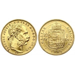 Hungary 8 Forint 20 Francs 1889KB  Franz Joseph I(1848-1916). Obverse: Laureate head; right. Reverse...