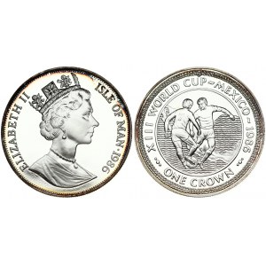Isle Of Man 1 Crown 1986 World Cup Soccer - Mexico. Elizabeth II(1952-). Obverse: Crowned bust right. Reverse...