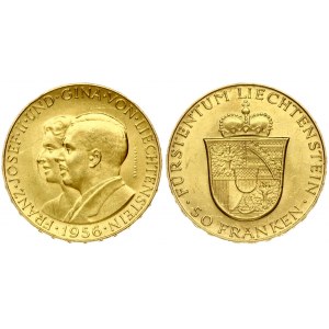 Liechtenstein 50 Franken 1956 Franz Josef II and Princess Gina. Prince Franz Josef II(1938-1989). Obverse...