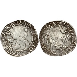 Netherlands KAMPEN 1 Lion Daalder 1649 Obverse: Armored knight looking left behind lion shield. Reverse...