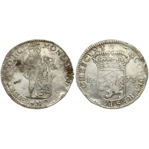Netherlands HOLLAND 1 Silver Ducat 1673 Obverse: Standing armored Knight with crowned shield of Holland at feet...