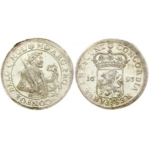 Netherlands HOLLAND 1 Nederlandse Rijksdaalder 1693 Obverse: Laureate 1/2 figure holding sword and arms in inner circle...