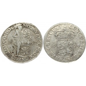 Netherlands HOLLAND 1 Silver Ducat 1694/3 Obverse: Standing armored Knight with crowned shield of Holland at feet...