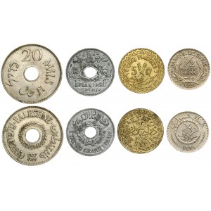 Palestine 20 Mils 1927 & Middle East Coins (Lebanon 1 Piastre 1940 & Syria 1/2 Piastre 1921 & 5 Piastres 1936). Obverse...