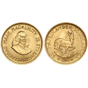 South Africa 2 Rand 1968 Obverse: Springbok. Reverse: Bust of Jan van Riebeeck 1/4 right. Gold 7.99g.(Mintage 10 000)...