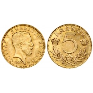 Sweden 5 Kronor 1920 W Gustaf V(1907-1950 ). Obverse: Head right. Reverse: Value and crowns above sprigs. Gold 2.23g...