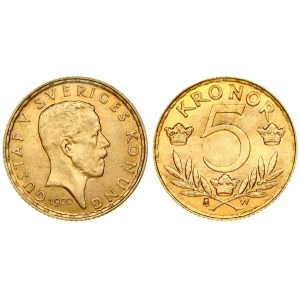 Sweden 5 Kronor 1920 W Gustaf V(1907-1950 ). Obverse: Head right. Reverse: Value and crowns above sprigs. Gold 2.24g...