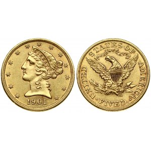 USA 5 Dollars 1901 Liberty / Coronet Head - Half Eagle With motto' Philadelphia. Obverse...