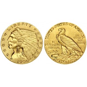 USA 2½ Dollars 1909 'Indian Head - Quarter Eagle'. Obverse...