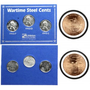 USA 1 Cent 1943 Wartime 'Steel Cent' & Royal Canadian Mint. Ottawa Winnipeg. Philadelphia & Denver & San Francisco...