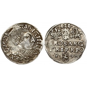 Poland 3 Groszy 1598 Poznan. Sigismund III Vasa (1587-1632). Obverse: Crowned bust right. Reverse: Value; divided date...