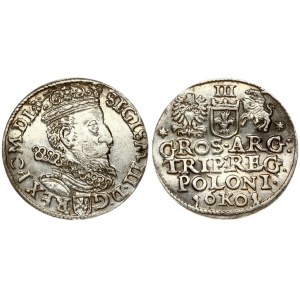 Poland 3 Groszy 1601 Krakow. Sigismund III Vasa (1587-1632). Obverse: Crowned bust right. Reverse: Value; divided date...