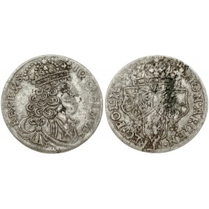 Poland 6 Groszy 1657 John II Casimir Vasa (1649–1668). Obverse: Large crowned bust right in linear circle. Reverse...