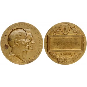 Poland Medal 100th anniversary of Bank Polski 1928 Warsaw. Obverse: Two heads to the right; signature J. Aumiller; KS...