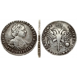 Russia 1 Rouble 1719 OK Moscow. Peter I (1699-1725). Obverse: Laureate bust right. Reverse: Crown above crowned double...