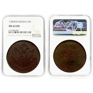 Russia 5 Kopecks 1786 KM Suzun. Catherine II (1762-1796). Obverse: Crowned monogram divides date within wreath. Reverse...