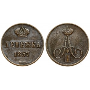 Russia 1 Denezhka 1857 BM Warsaw. Alexander II (1854-1881). Obverse: Crowned monogram. Reverse...