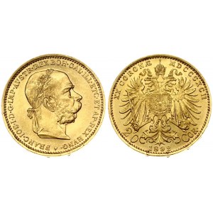 Austria 20 Corona 1892 - MDCCCXCII Franz Joseph I(1848-1916). Obverse: Laureate; bearded head right. Reverse...