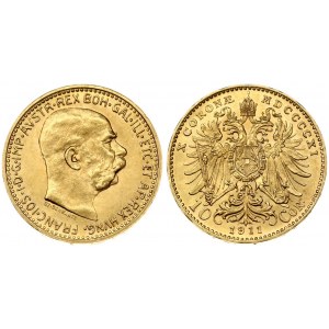 Austria 10 Corona 1911 - MDCCCCXI Franz Joseph I(1848-1916). Obverse: Large right. Reverse: Crowned double eagle...
