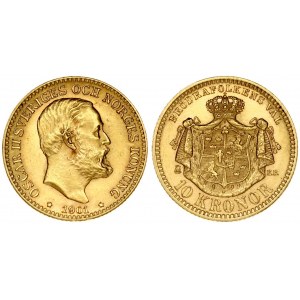Sweden 10 Kronor 1901 EB Oscar II(1872-1907). Obverse: Large head right. Reverse: Crowned and mantled arms. Gold 4.47g...