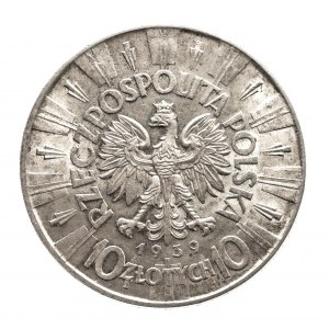 Polsko, Druhá polská republika (1918-1939), 10 zlotých 1939, Piłsudski, Varšava