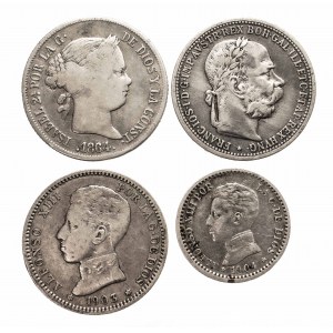 Zestaw monet srebrnych XIX-XX w., Hiszpania, Austria