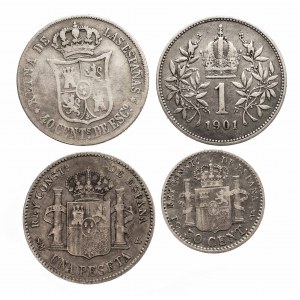 Zestaw monet srebrnych XIX-XX w., Hiszpania, Austria