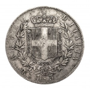 Włochy, Wiktor Emanuel II (1861-1878), 5 lirów 1877 R, Rzym