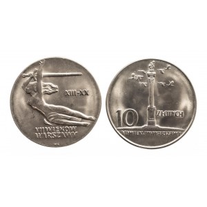 Polska, PRL (1944-1989), 10 złotych 1965 - zestaw 2 monet: Kolumna Zygmunta, Nike.