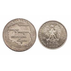 Polen, Volksrepublik Polen (1944-1989), Satz Johannes Paul II., 1000-Zloty-Münze 1982 und Medaille 1979.