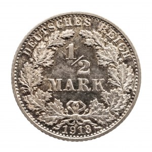 Niemcy, Cesarstwo Niemieckie (1871-1918), 1/2 marki 1913 E, Muldenhütten.