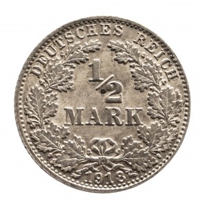 Niemcy, Cesarstwo Niemieckie (1871-1918), 1/2 marki 1918 D, Monachium.