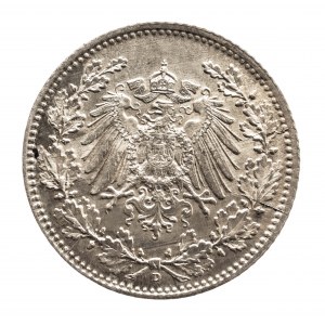 Niemcy, Cesarstwo Niemieckie (1871-1918), 1/2 marki 1918 D, Monachium.
