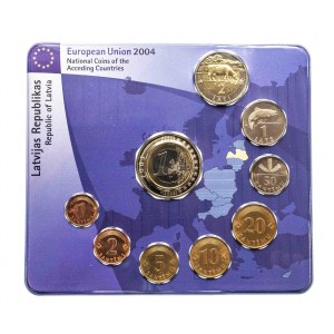 Łotwa, blister z monetami obiegowymi, 2004.