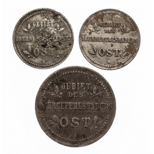 Polska, Monety niemieckich władz okupacyjnych, zestaw 3 monet: 1 i 3 kopiejki 1916.