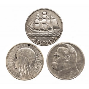 Polska, II Rzeczpospolita (1918-1939), zestaw 3 monet 2 złote, Warszawa.
