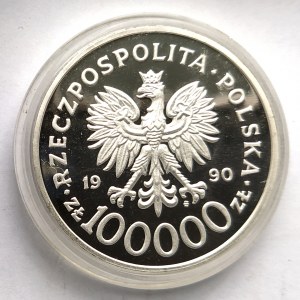 Polska, Rzeczpospolita od 1989 roku, 100000 złotych 1990, Solidarność, gruba