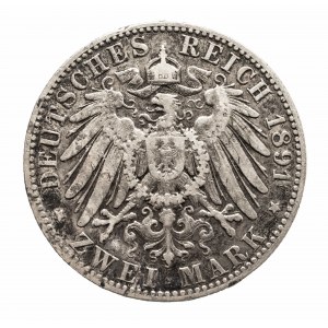 Niemcy, Cesarstwo Niemieckie (1871-1918), Saksonia, Albert 1873 - 1902, 2 marki 1891 E, Drezno