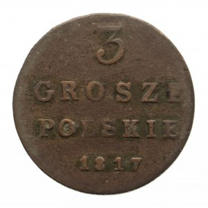 Königreich Polen, Alexander I. (1815-1825), 3 polnische Pfennige 1817 IB, Warschau.