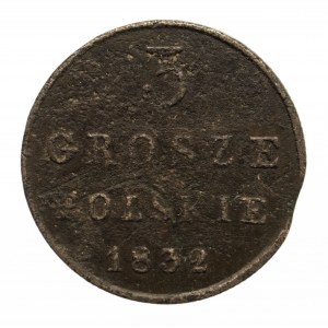 Kingdom of Poland, Nicholas I (1825-1855), 3 Polish pennies 1832 KG, Warsaw.