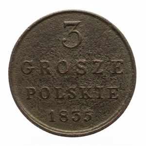 Poľské kráľovstvo, Mikuláš I. (1825-1855), 3 poľské groše 1835 IP, Varšava.