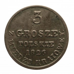 Królestwo Polskie, Mikołaj I (1825-1855), 3 grosze polskie 1826 I.B., Warszawa