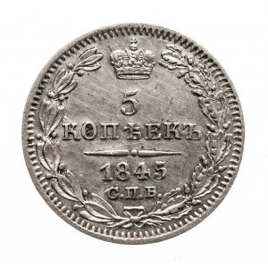 Rosja, Mikołaj I (1825-1855), 5 kopiejek 1845 СПБ КБ, Petersburg
