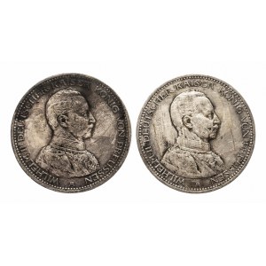 Niemcy, Cesarstwo Niemieckie (1871-1918), Prusy, zestaw monet pięciomarkowych 1913-1914