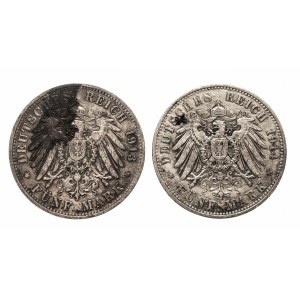 Niemcy, Cesarstwo Niemieckie (1871-1918), Prusy, zestaw monet pięciomarkowych 1913-1914