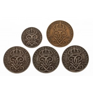 Szwecja, zestaw 5 szt. monet 5 i 2 ore 1916-1950