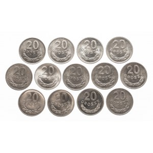 Polska, PRL (1944-1989), zestaw monet 20-sto groszowych w menniczym stanie