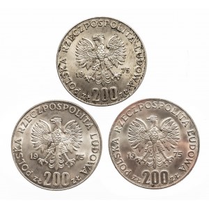 Polska, PRL (1944-1989), 200 złotych 1975, XXX rocznica Zwycięstwa nad Faszyzmam, Warszawa, zestaw 3 szt.