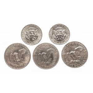 Stany Zjednoczone Ameryki (USA), zestaw 5 monet pół i 1 dolar 1971-1977